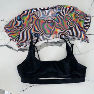 Double Deal Trippy Rave Shoulder Shirt and Peekaboo Strap Crop Top or Bikini